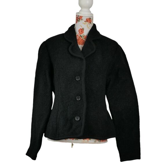 Land's End Size 14 Boiled Wool Textured Sweater Jacket  Fitted Vintage Structure - Picture 1 of 10